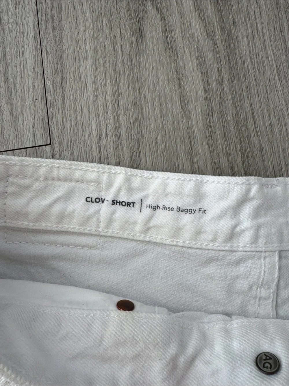 AG High-Rise Baggy Fit White Denim Shorts